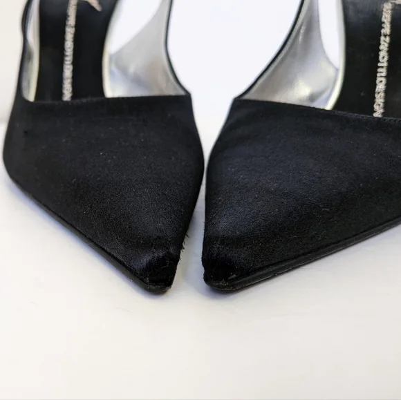 Giuseppe Zanotti Black Crystal Embellished Satin Slingback Pumps - Picture 15 of 16